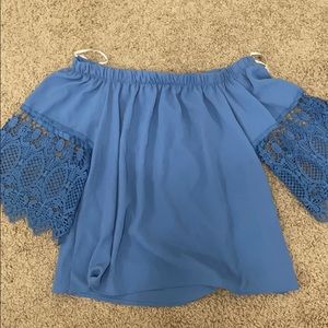 off shoulder top with lace on sleeves